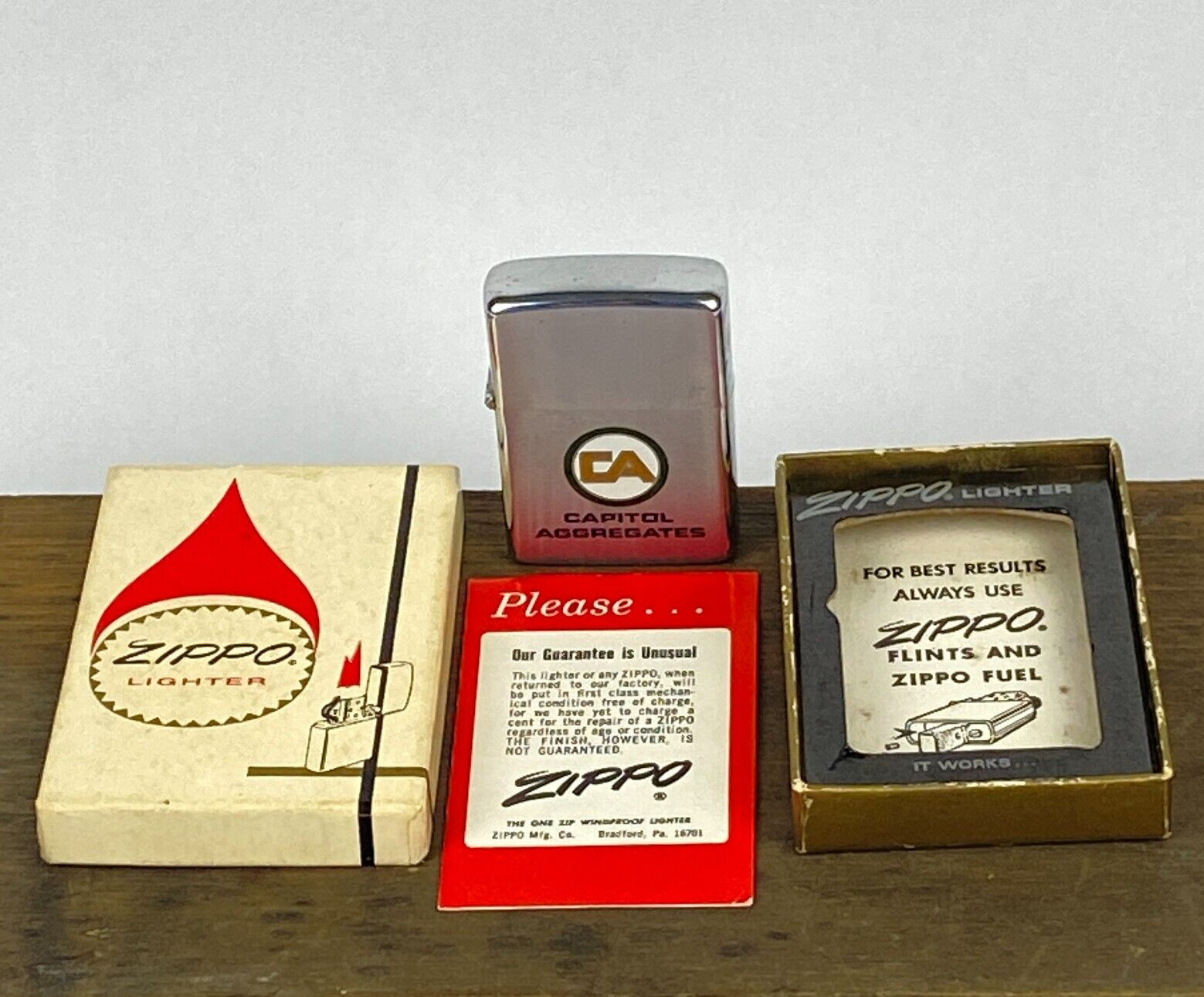1969 Zippo Lighter Capitol Aggregates San Antonio Texas w/ Box Brushed Chrome