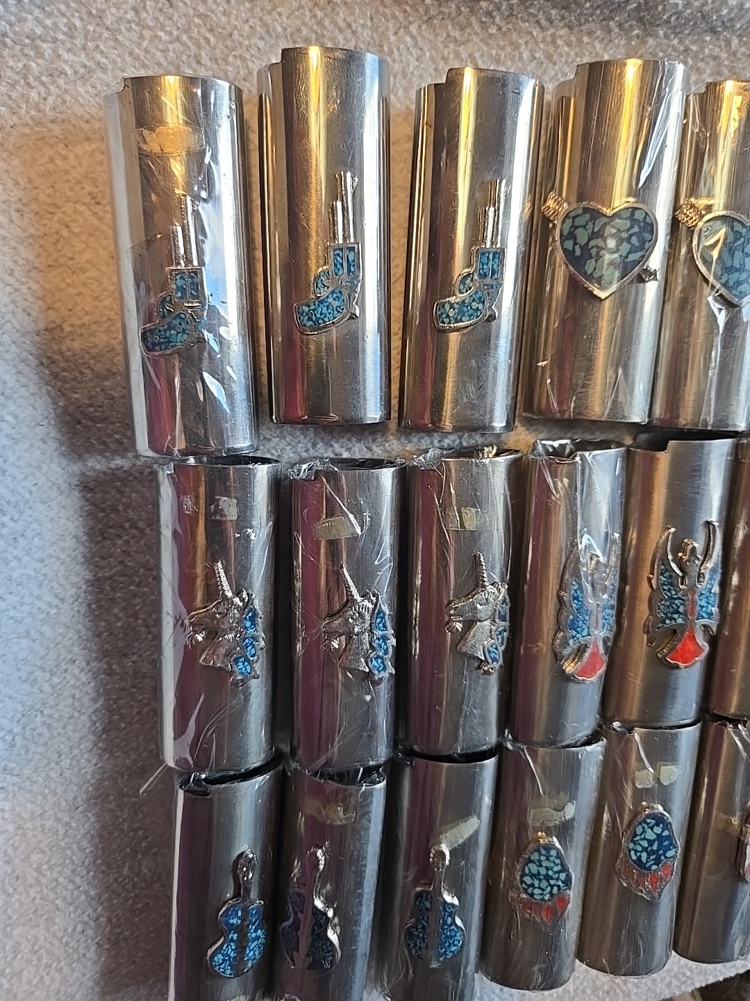 20 Vtg Lighter Case Lot HEART GUITAR UNICORN GUN Cover Holder Turquoise for Bic