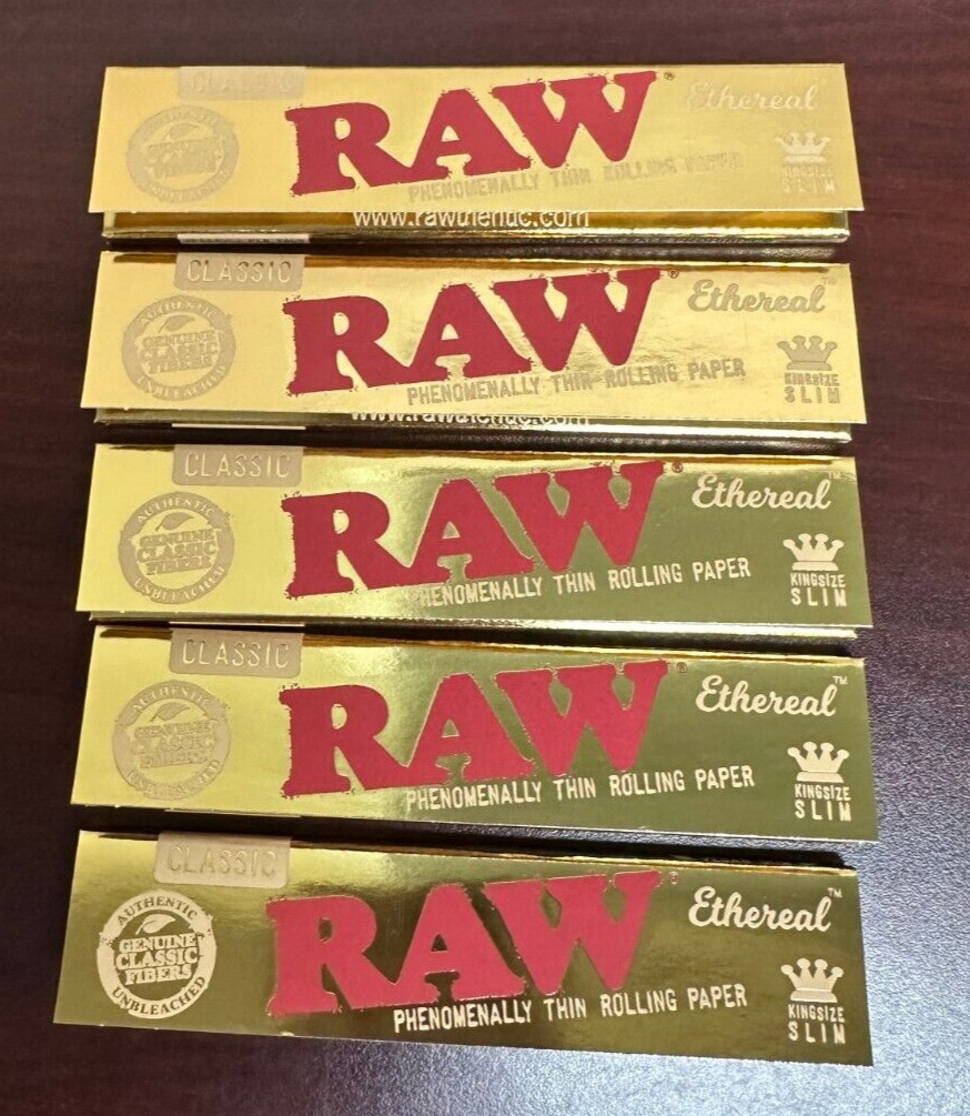 RAW Classic Ethereal King Size Slim Rolling Papers -5 PACKS