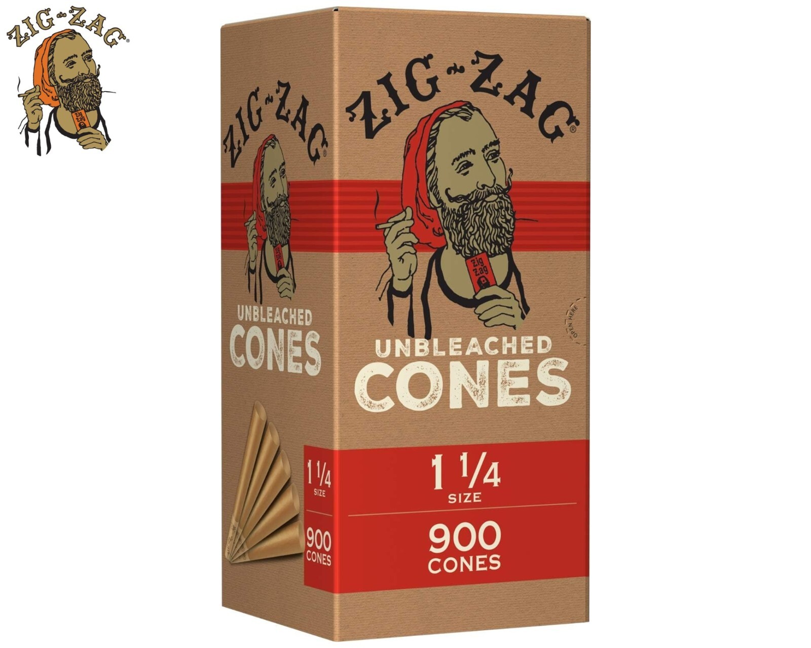 Zig-Zag Pre Rolled Cones Unbleached 1 1/4 Size (900 Cones) Slow Burning Cones