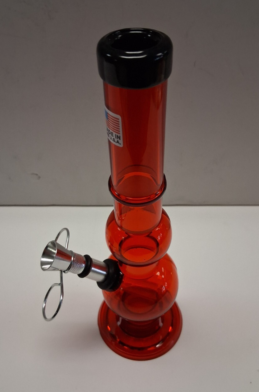8″ ACRYLIC PLASTIC TWO BUBBLES 1 RING HOOKAH WATER PIPE BONG PULL CARB 1″M RED