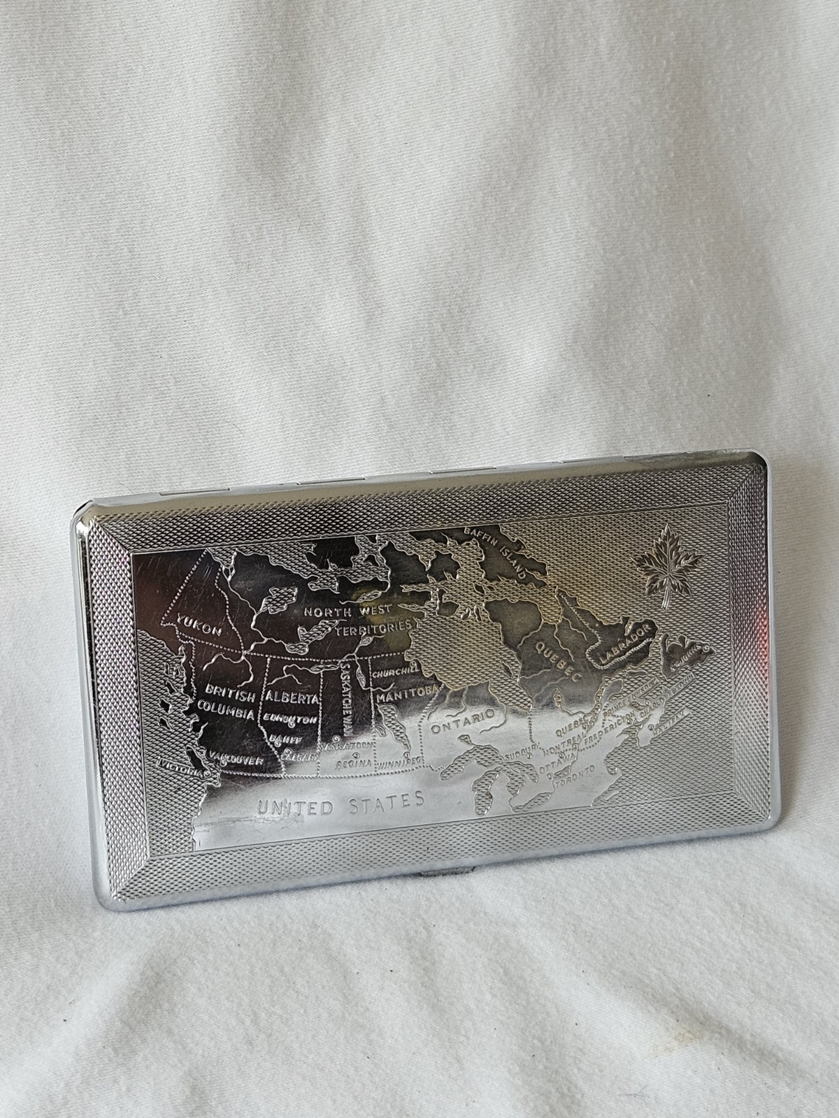 Mayell England Vintage Cigarette Case- with map of Canada Etched