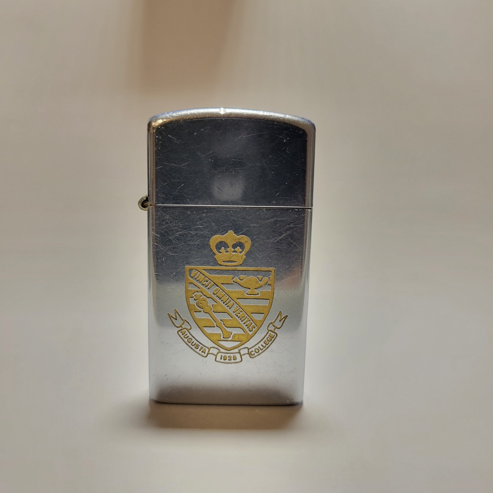 Memorial Advertising Vintage Zippo, Slim, Augusta College, 1972, *READ*