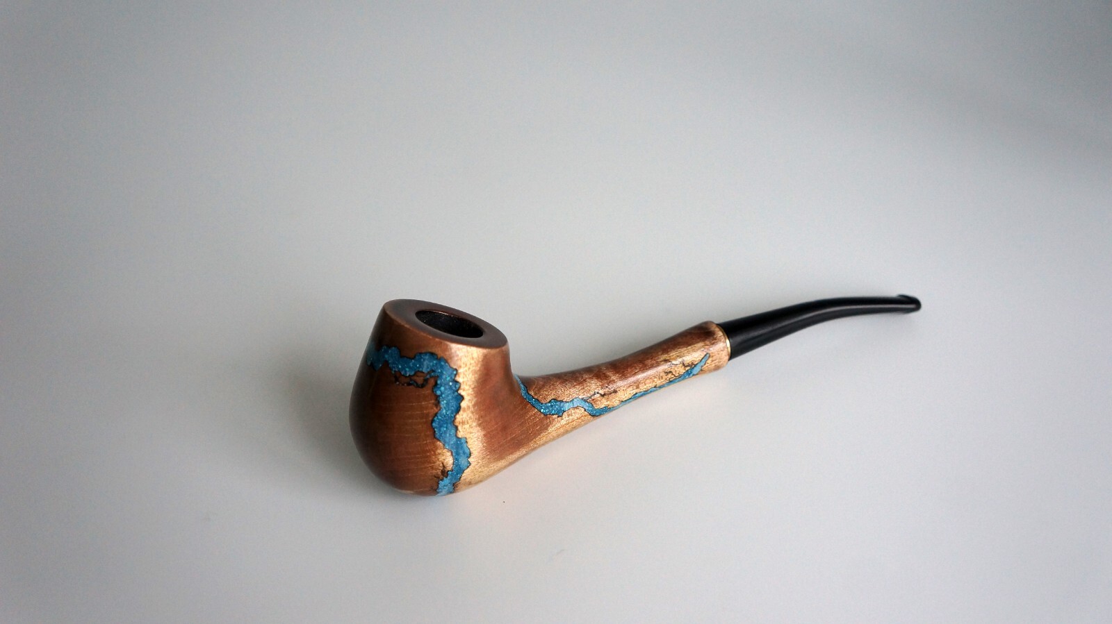 Tobacco pipe, wooden smoking pipe inlay with gemstone turquoise, smoking bowl