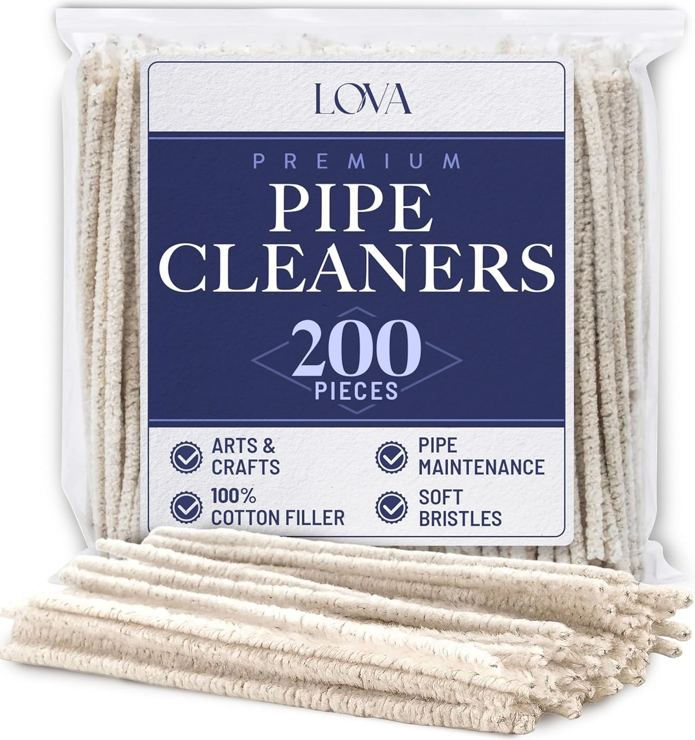 Soft Bristle Tobacco Pipe Cleaners, 200 Count 6-Inch 100 Cotton Stem Cleaning…