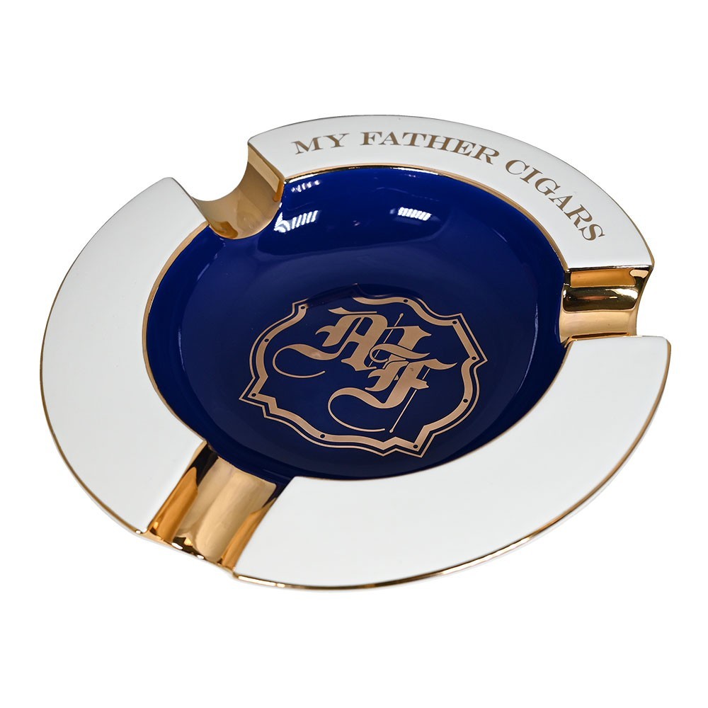 My Father Cigars Round Ceramic Three Cigar Classy Ashtray – Blue White