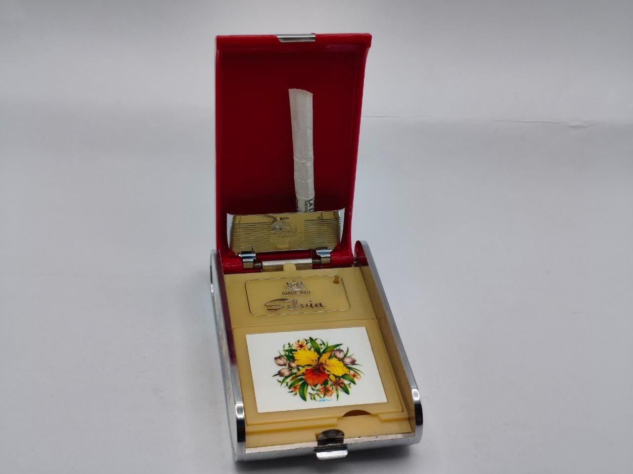 Vintage Musical Cigarette Case – Dandy-Mate Silvia – Floral Design – Japan – Box