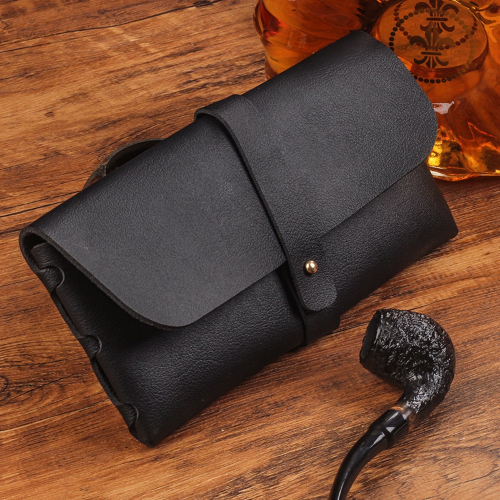 Tobacco Pipe Case PU Leather Pipe Storage Pouch Holder Black Portable