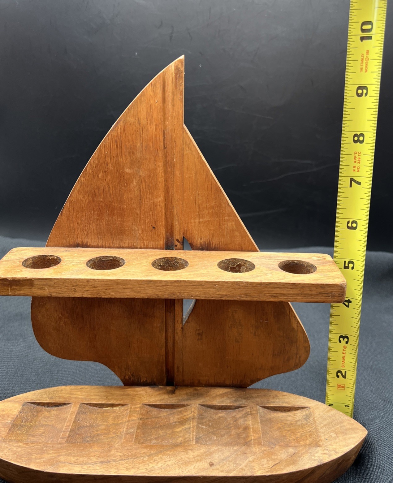 Vintage Wood 5 Pipe Holder Rest Stand Sailboat Nautical Free Standing