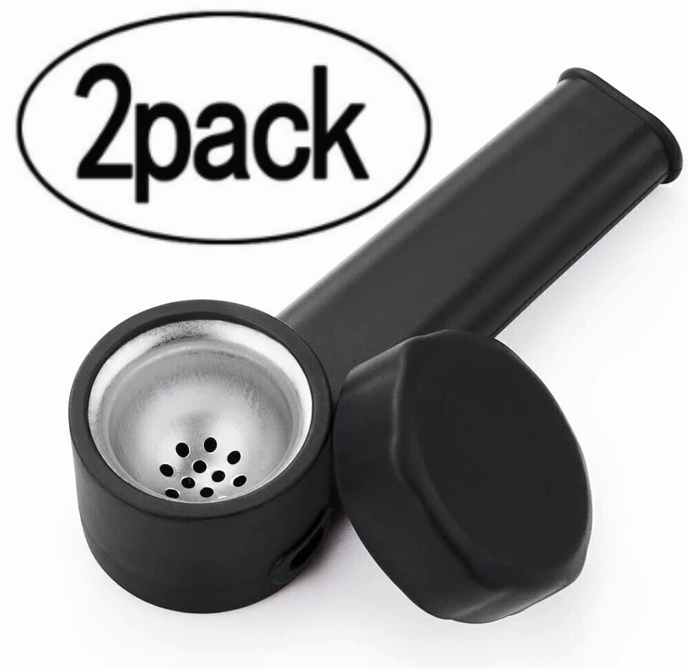 2Pack Black SILICONE SMOKING PIPE 4″ With Lid And Stainless Steel Screen 2026