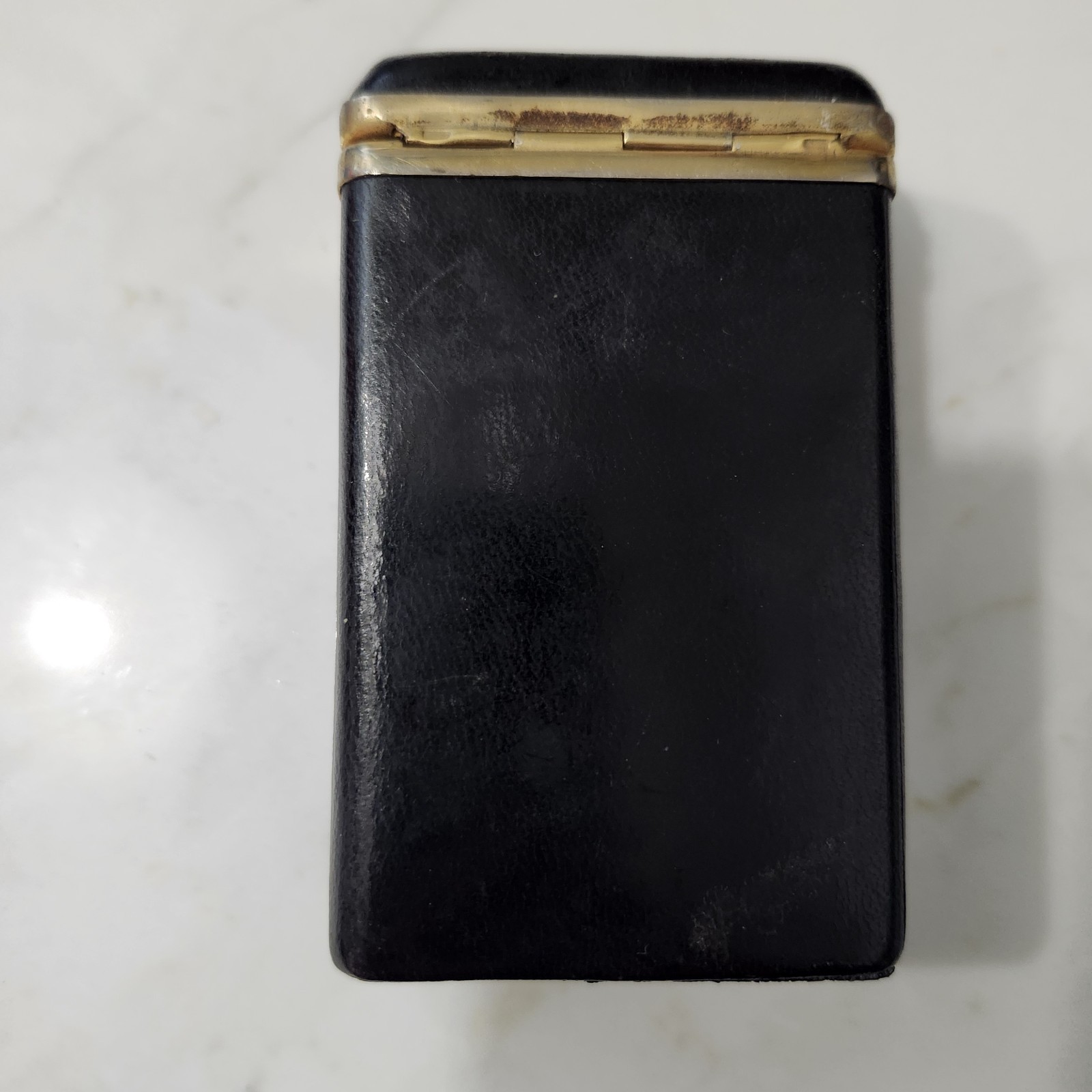 Vtg Black Cigarette Case, Unbranded, Spain, Genuine Leather, Gold Clasp & Hinge
