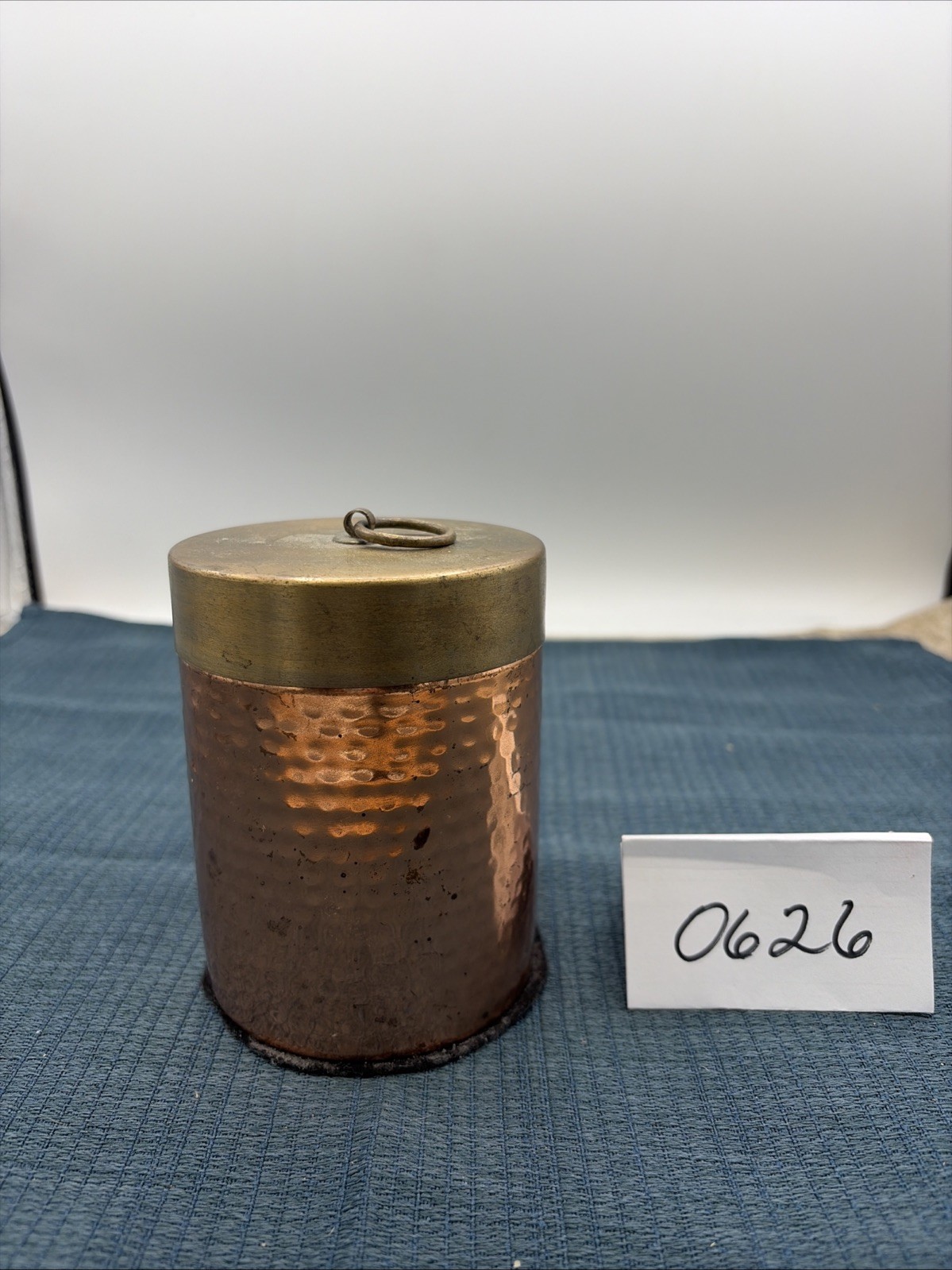 Vintage Hammered Copper Lidded Storage Container 3 Inch Diameter 4.5 Inches Tall