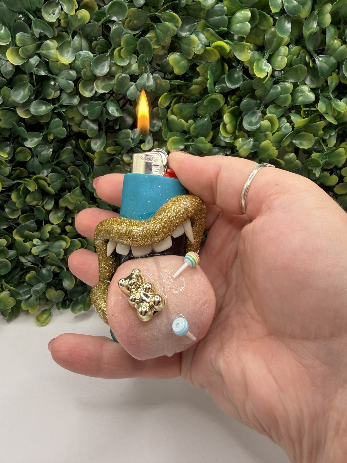 BIC LIGHTER SLEEVE CASE POLYMER CLAY GIFT GLITTER GOLD SMOKING ACCESSORY PUFF