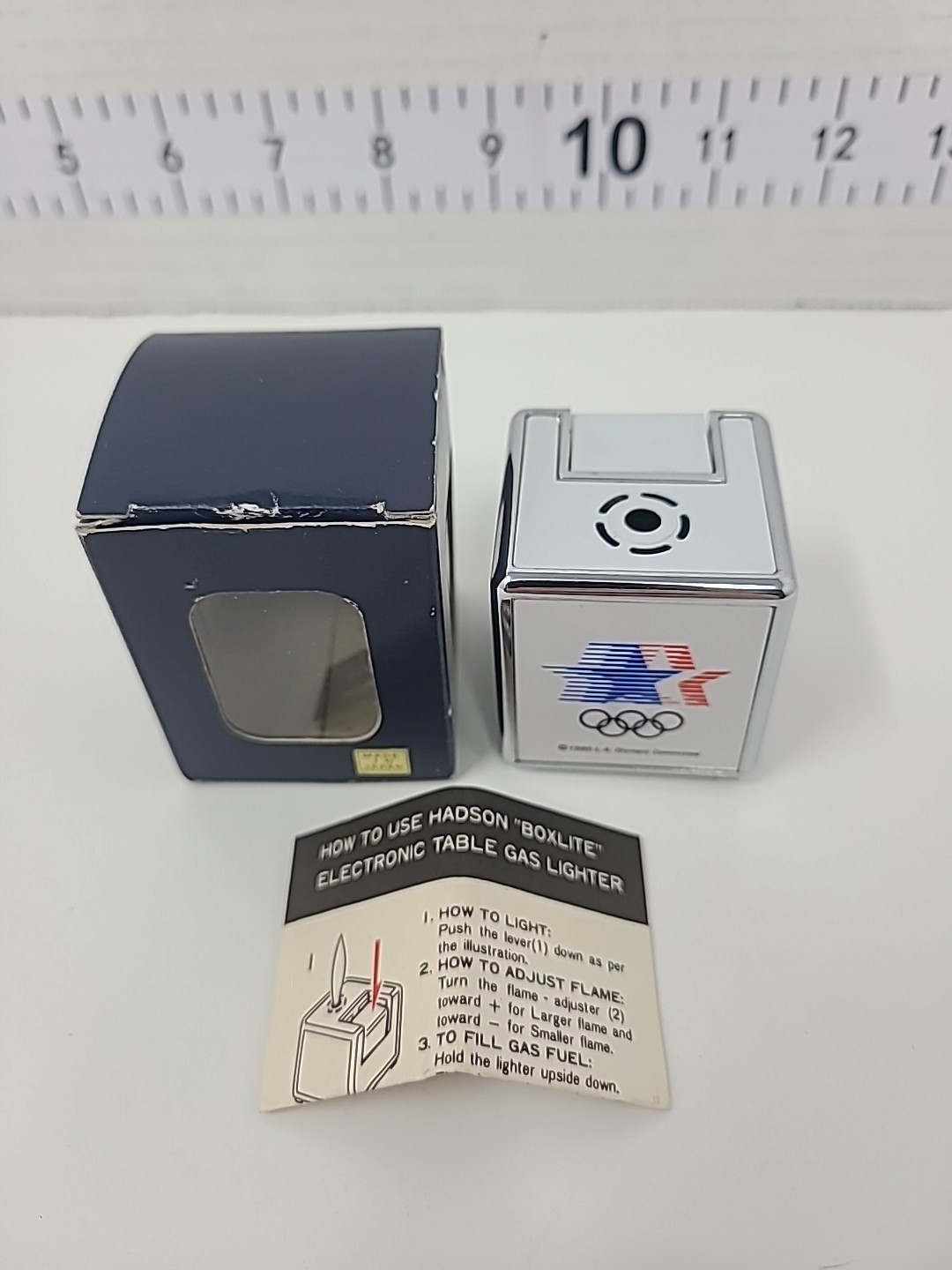 1980 Los Angeles Olympics Hadson Boxlite Electronic Table Gas Lighter