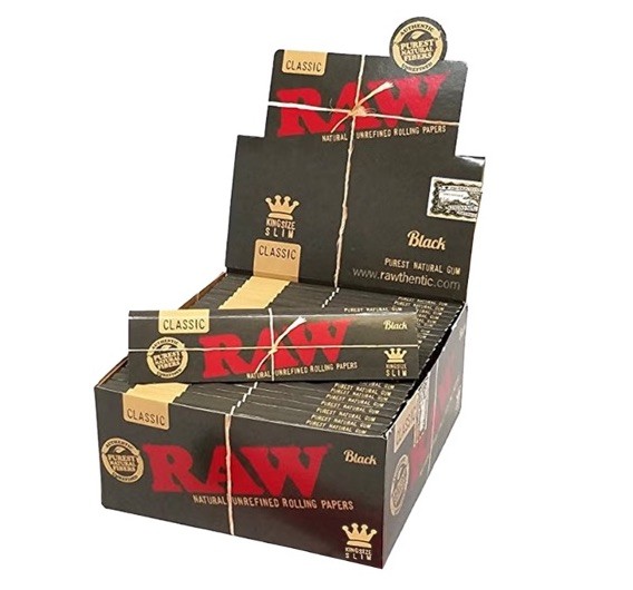 Box 50 /ct RAW Classic Black King Size Slim Natural Unrefined Rolling Papers