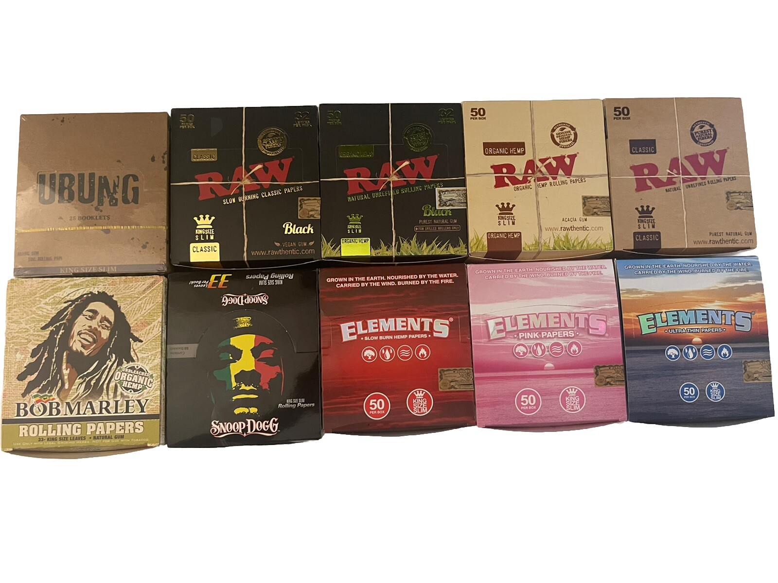 Rolling papers King size Pack(Raw/Elements/Marley/Snoop/Ubung) 10-ct /330-sheets