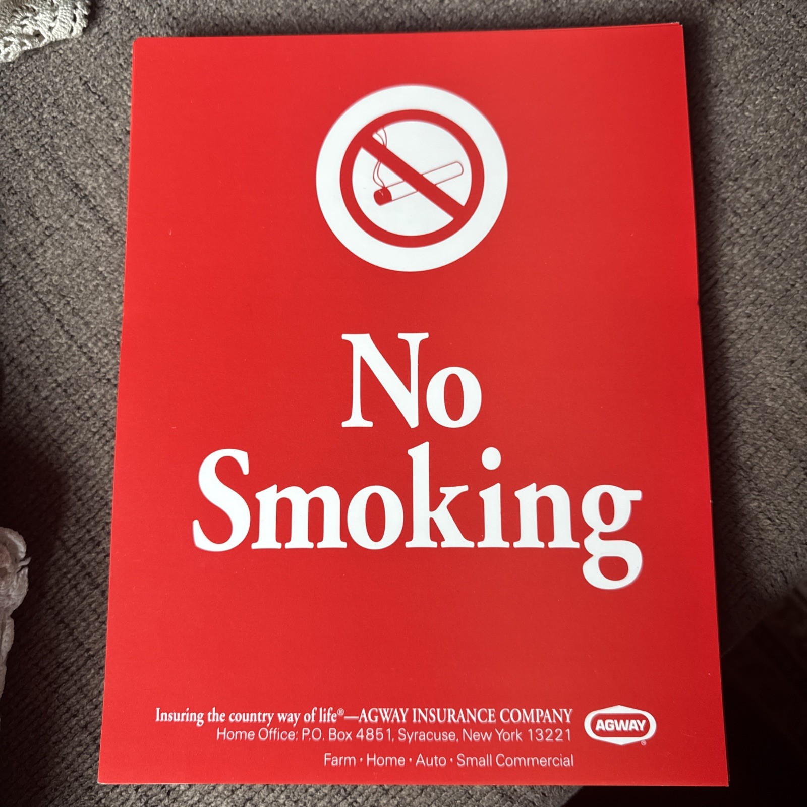 No Smoking Agway Advertising sign (thick paper)