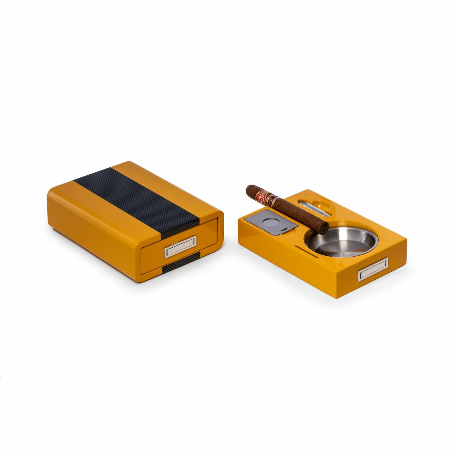 Bey-Berk Cigar Ashtray/Cutter Yellow & Carbon Fiber Color