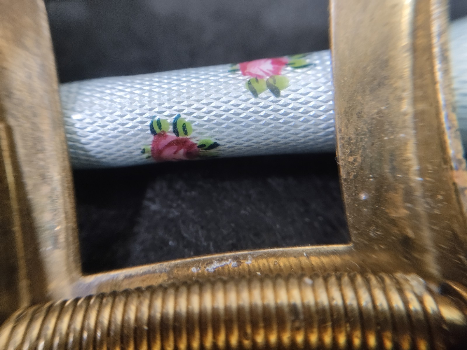 Vintage Sterling Silver-Guilloche Enamel Cigarette Holder-Mint Green w/HP Roses