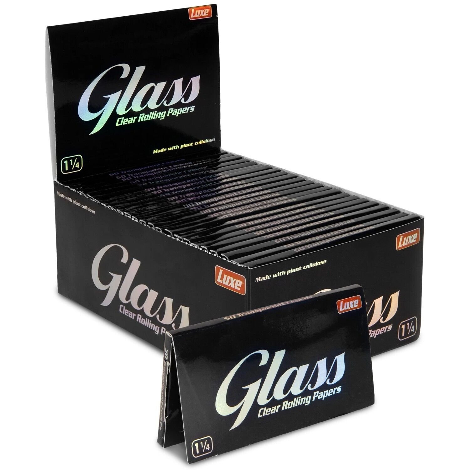 FULL BOX GLASS 1 1/4 CLEAR CELLULOSE Cigarette rolling papers – 24 Pack