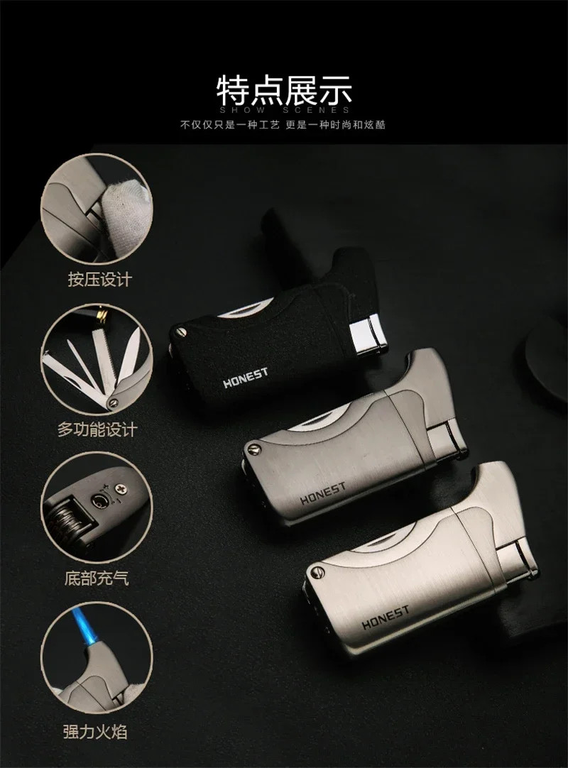 Multifunctional Cigar Lighter Windproof Jet Flame Butane Pipe Tool Portable