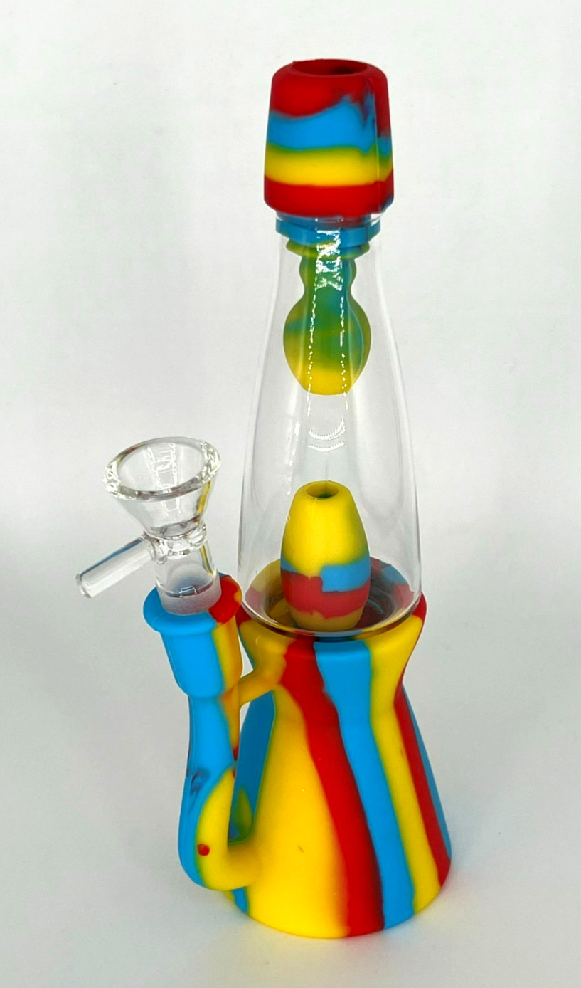 8″ LAVA LAMP SILICONE & GLASS BONG RIG W/ INLINE PERC 14MM BOWL – 2 FREE GIFTS