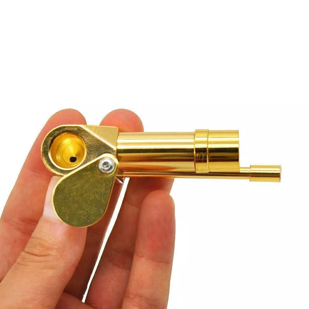 1× Brass Tobacco Smoking Proto Pipe Style with Stash Storage Cylinder Chamber
