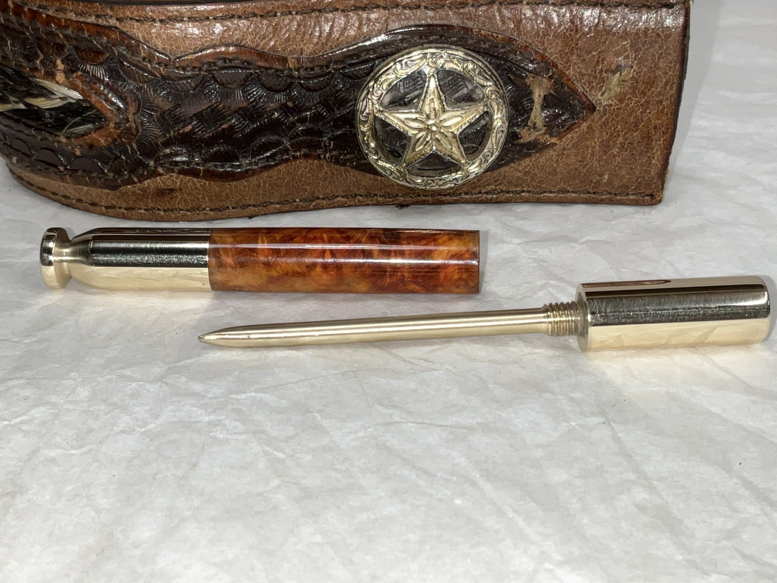 Tobacco Pipe Tamper And Pick Tool,,Amboyna Burl And Brass !!!!