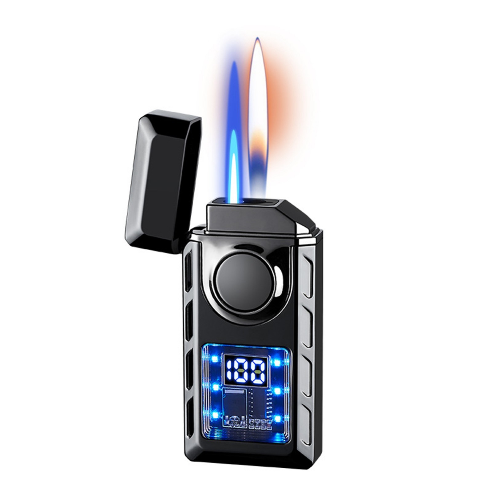 Voice Controlled Ignition Dual Flame Butane Gas Lighter Switching Jet Fire