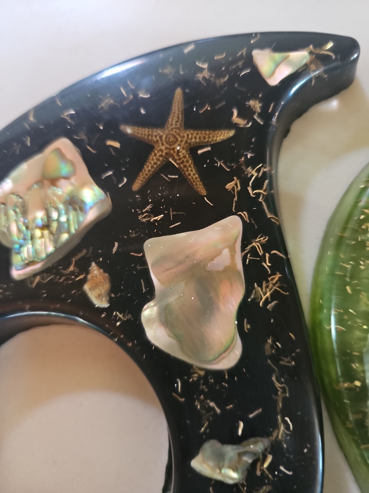 VINTAGE MCM Lucite Or Acrylic Abalone And Sea Shell Ash Tray Holders