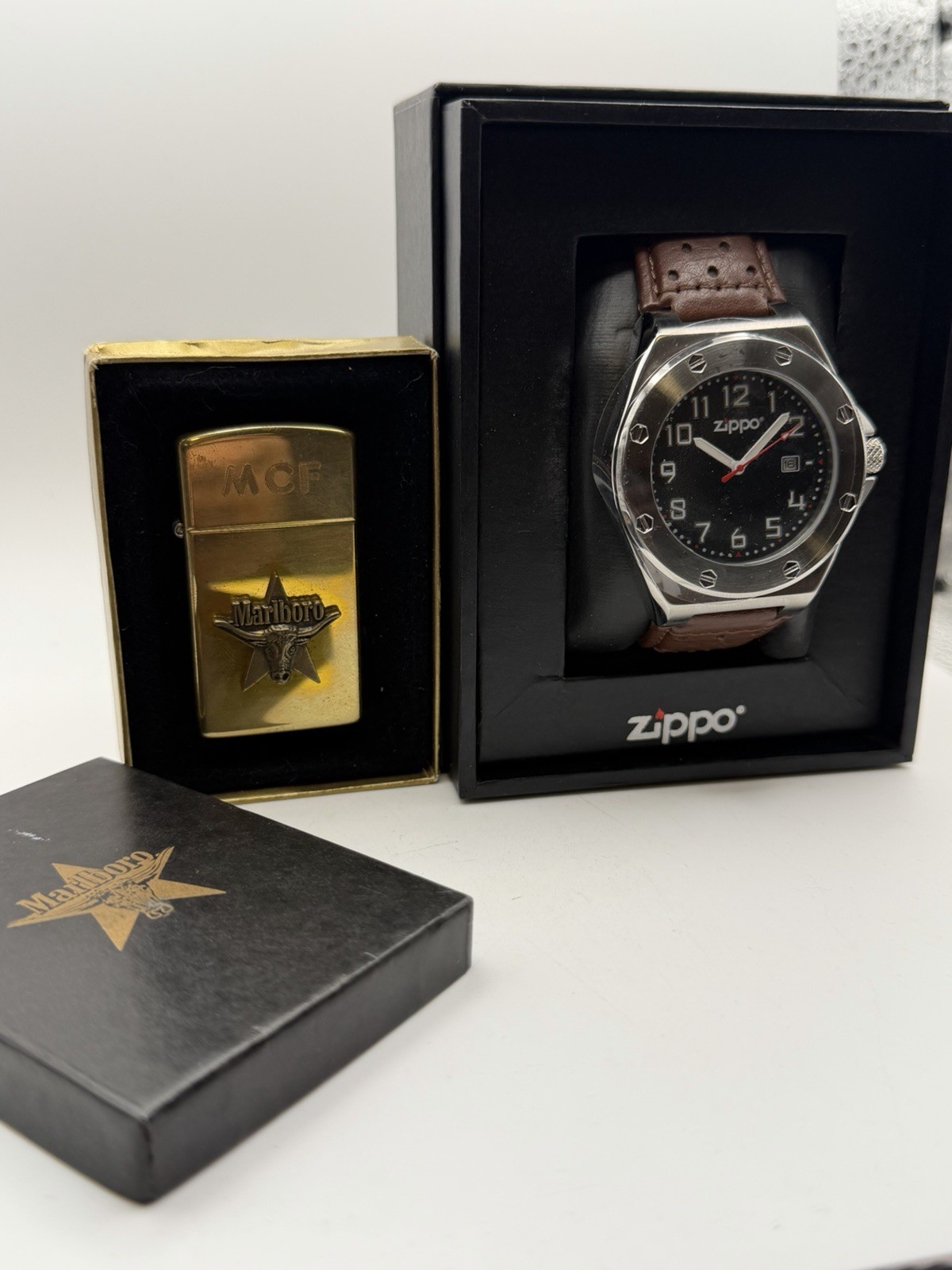 Vintage 1991 Marlboro Longhorn Steer Zippo Lighter & Casual Men’s Watch New