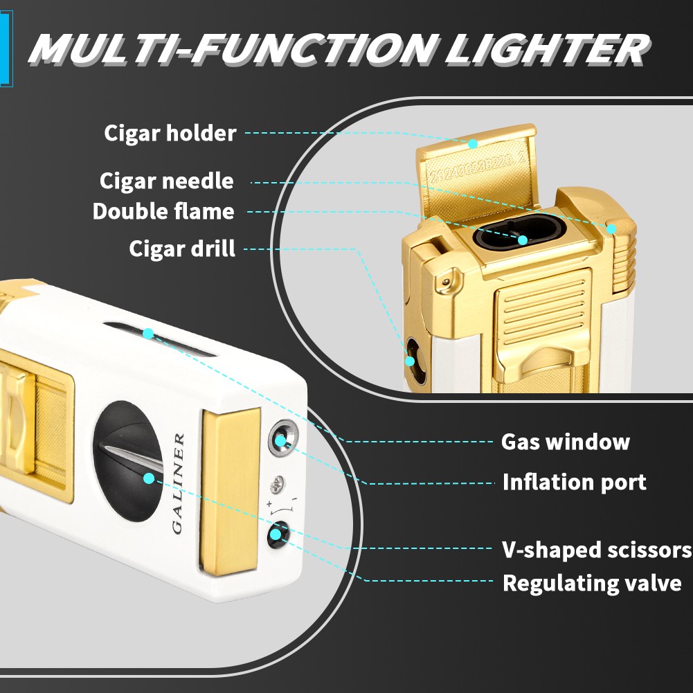 Windproof Metal Cigar Lighter 3 Jet Flame Torch W/ Punch Refillable Gas Cohiba