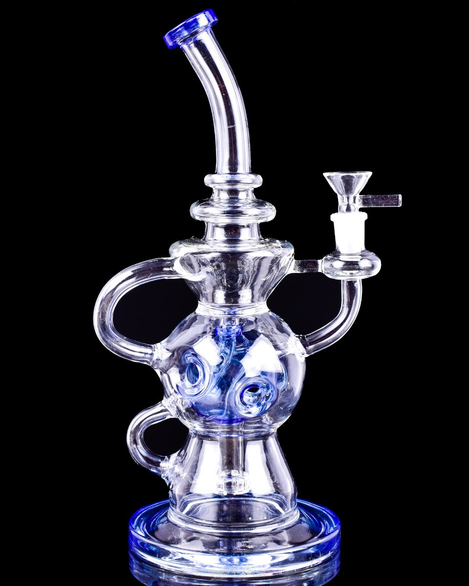 VORTEX 12″ Inch HELIX BONG Recycler TWISTY Glass Water Pipe Hookah BLUE *USA*
