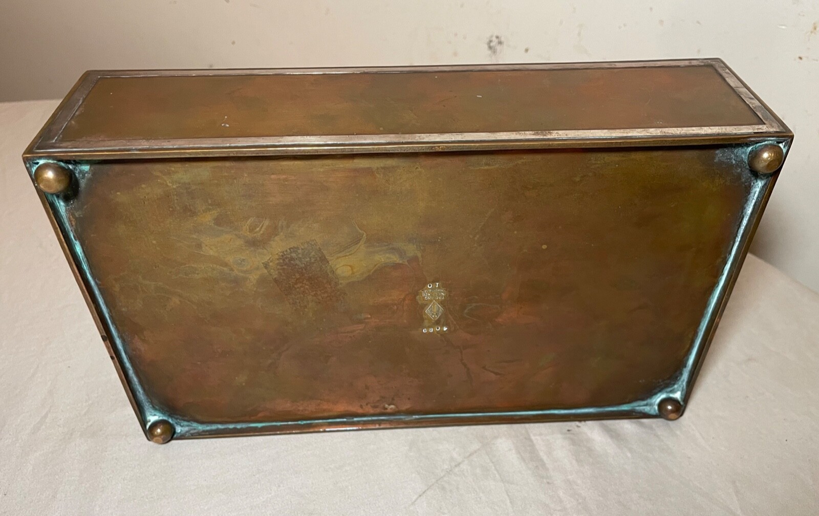 LARGE antique Heintz art metal bronze sterling silver cigar humidor box 4089