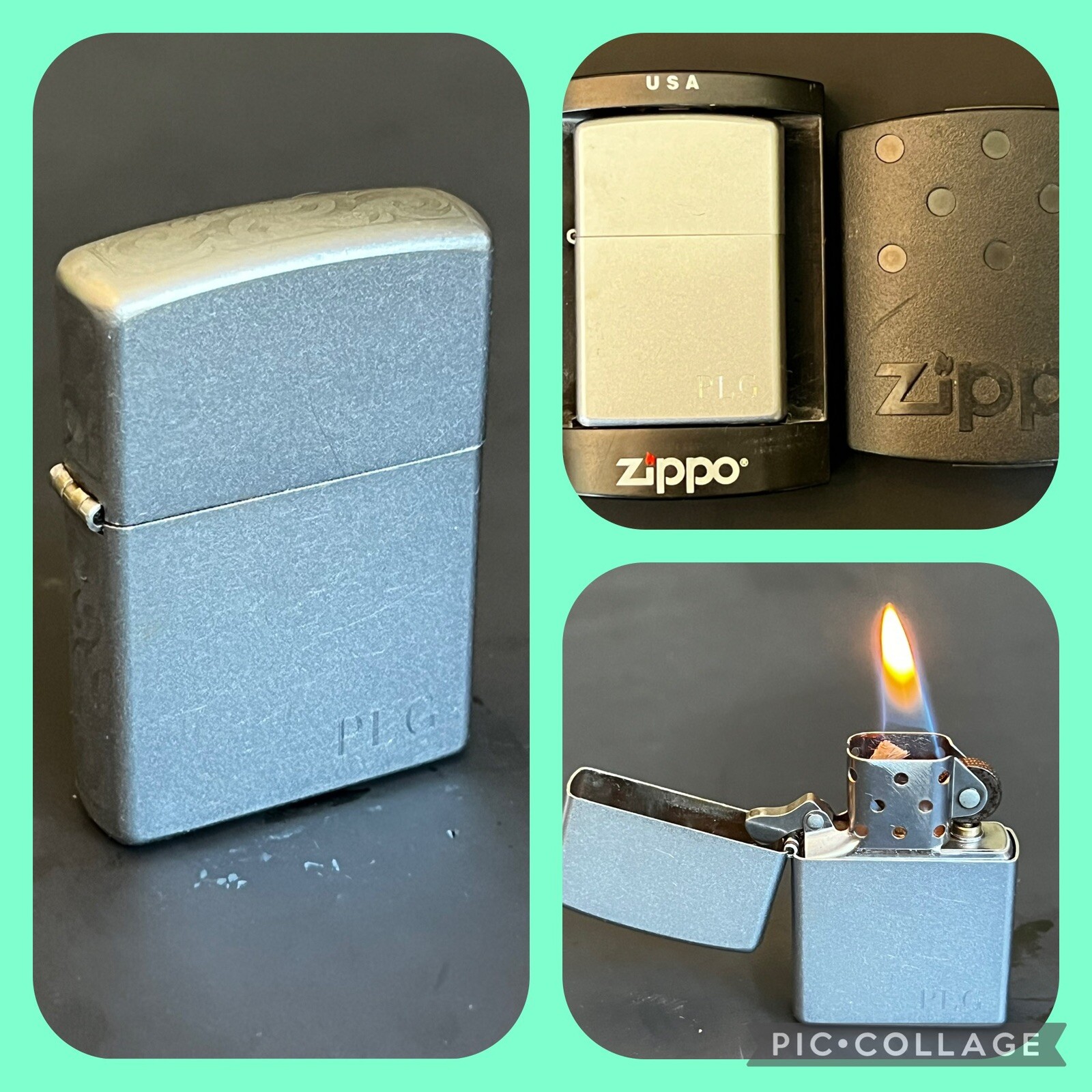 2005 Zippo Matte Silver Lighter w/ Side Scroll-Matching Insert – Box/Paperwork