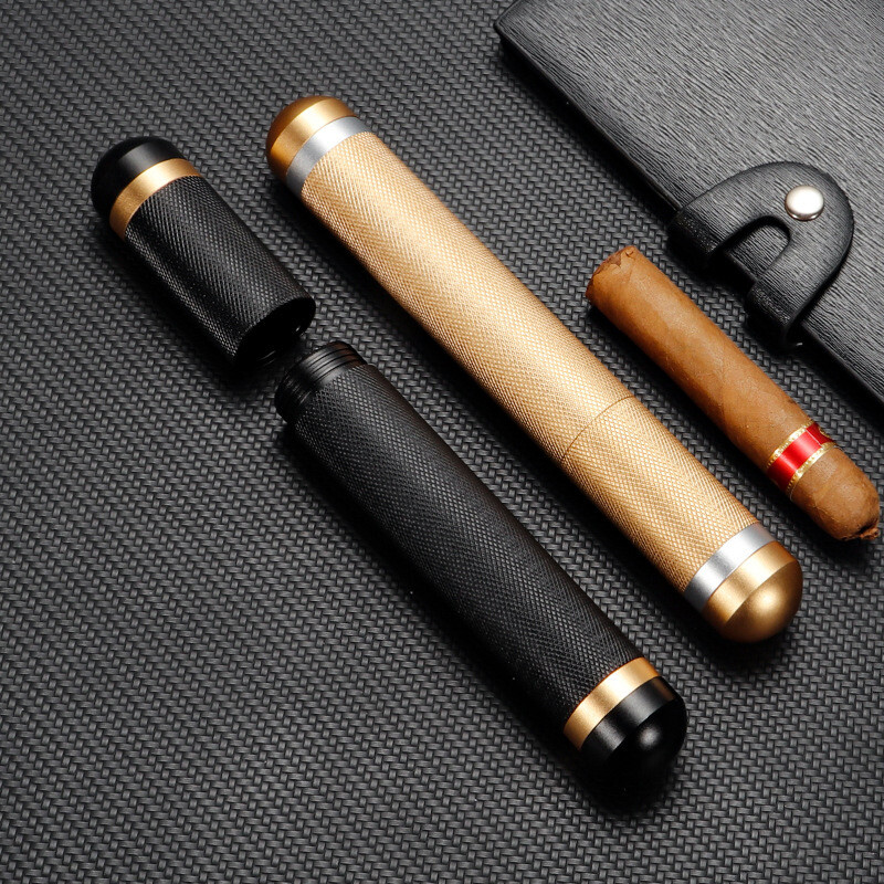 Pack of 2 Stainless Steel Single Cigar Tube Holder Portable Cigar Case Box