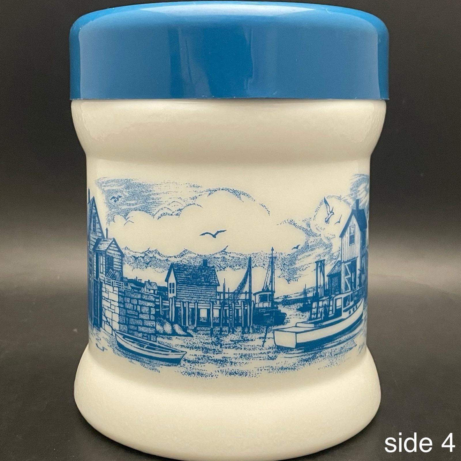 Vintage Milk Glass Blue Dutch Bayside Lighthouse Cigar/Tobacco Jar c1960 Belgium