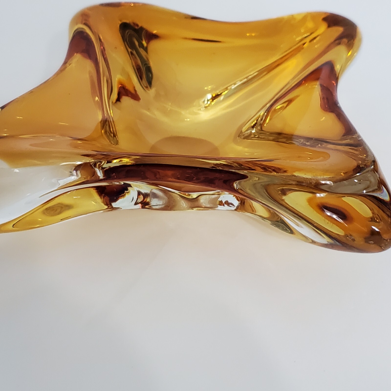 Golden Amber Glass Ashtray – Amber Art Glass Chalet Style Ashtray Bowl Unmarked