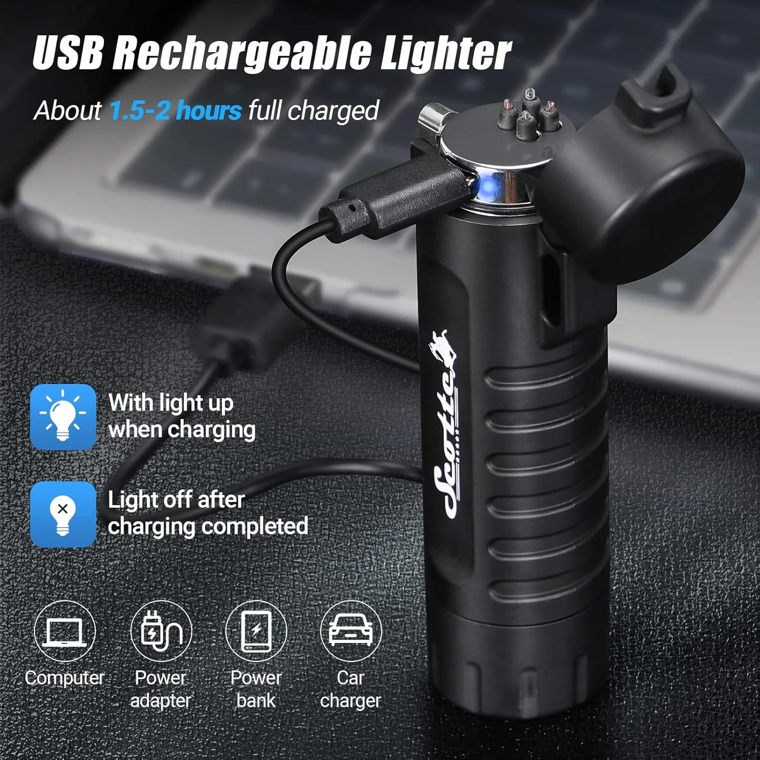 Scotte Plasma Windproof arc Lighter Electric Lighter and LED Flashlight – 2 in 1