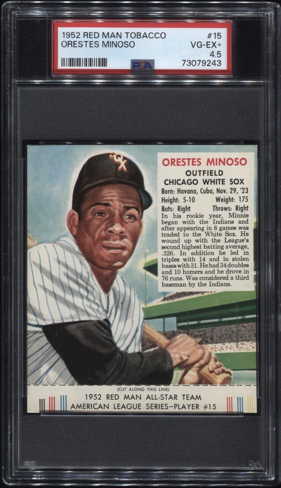 1952 Red Man Tobacco Orestes Minnie Minoso Rookie with Tab PSA 4.5