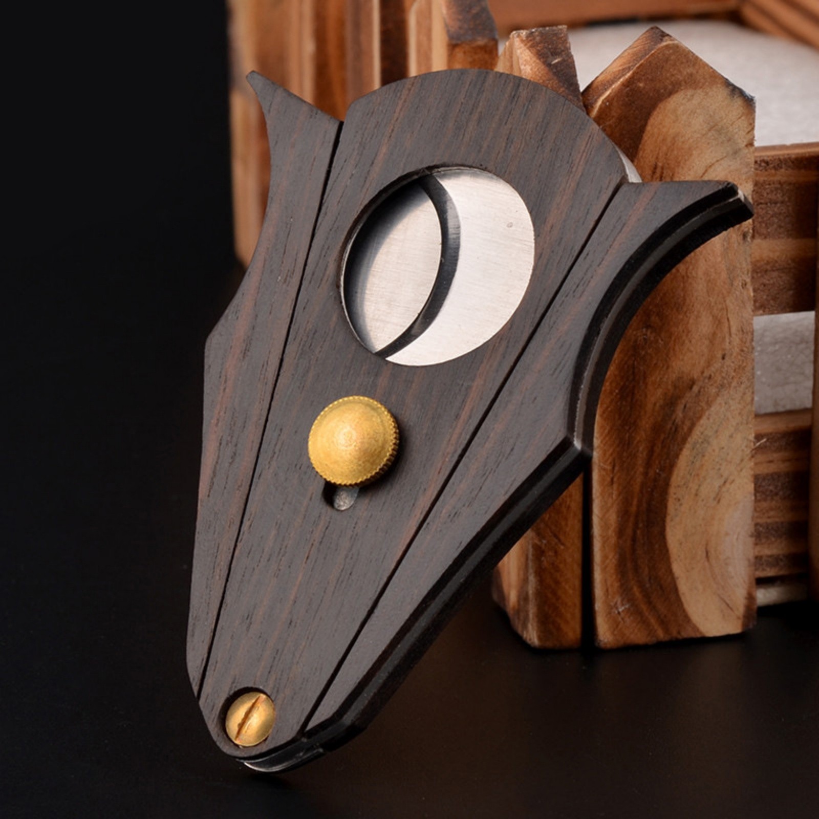 Wooden Cigar Cutter Double Blade Stainless Steel Guillotine Cutter 22mm Portable