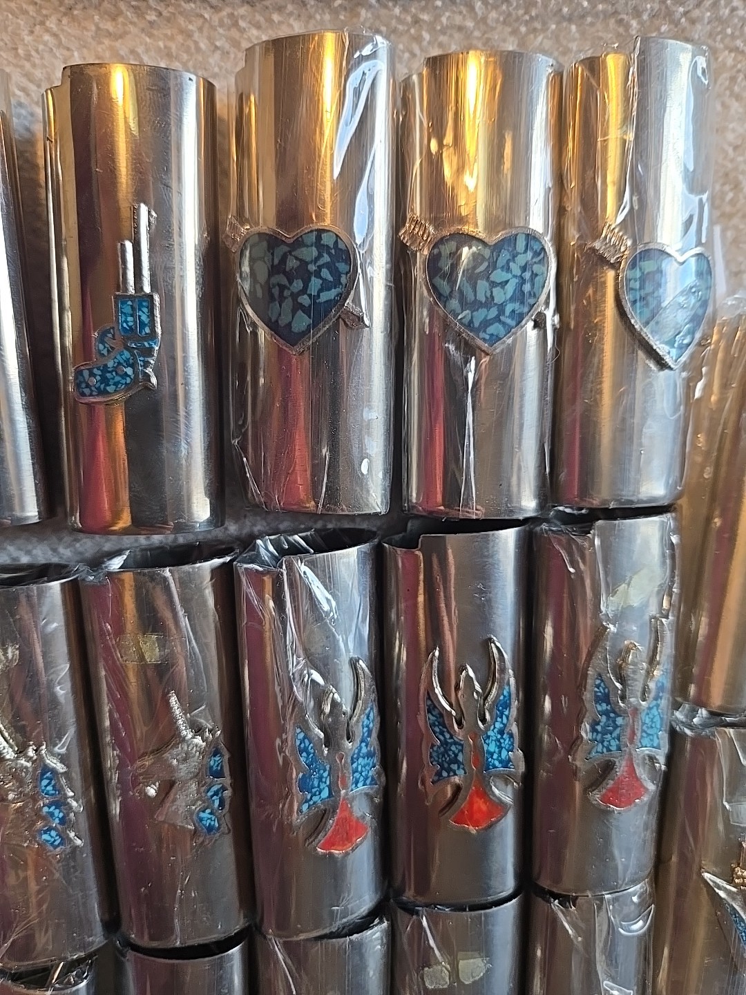20 Vtg Lighter Case Lot HEART GUITAR UNICORN GUN Cover Holder Turquoise for Bic