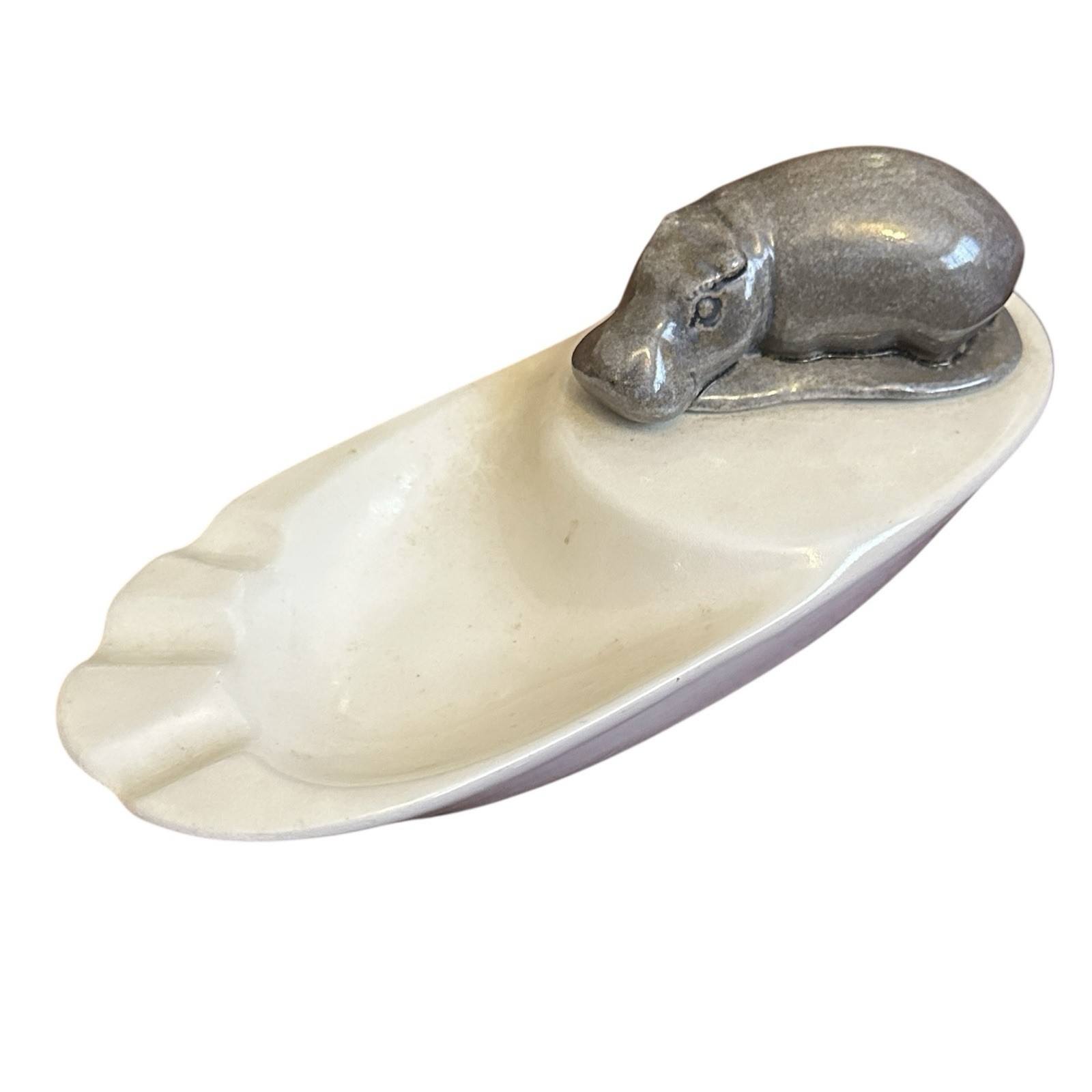 Vintage House Hippopotamus Hippo Ceramic Trinket Dish Ashtray Small Figurine