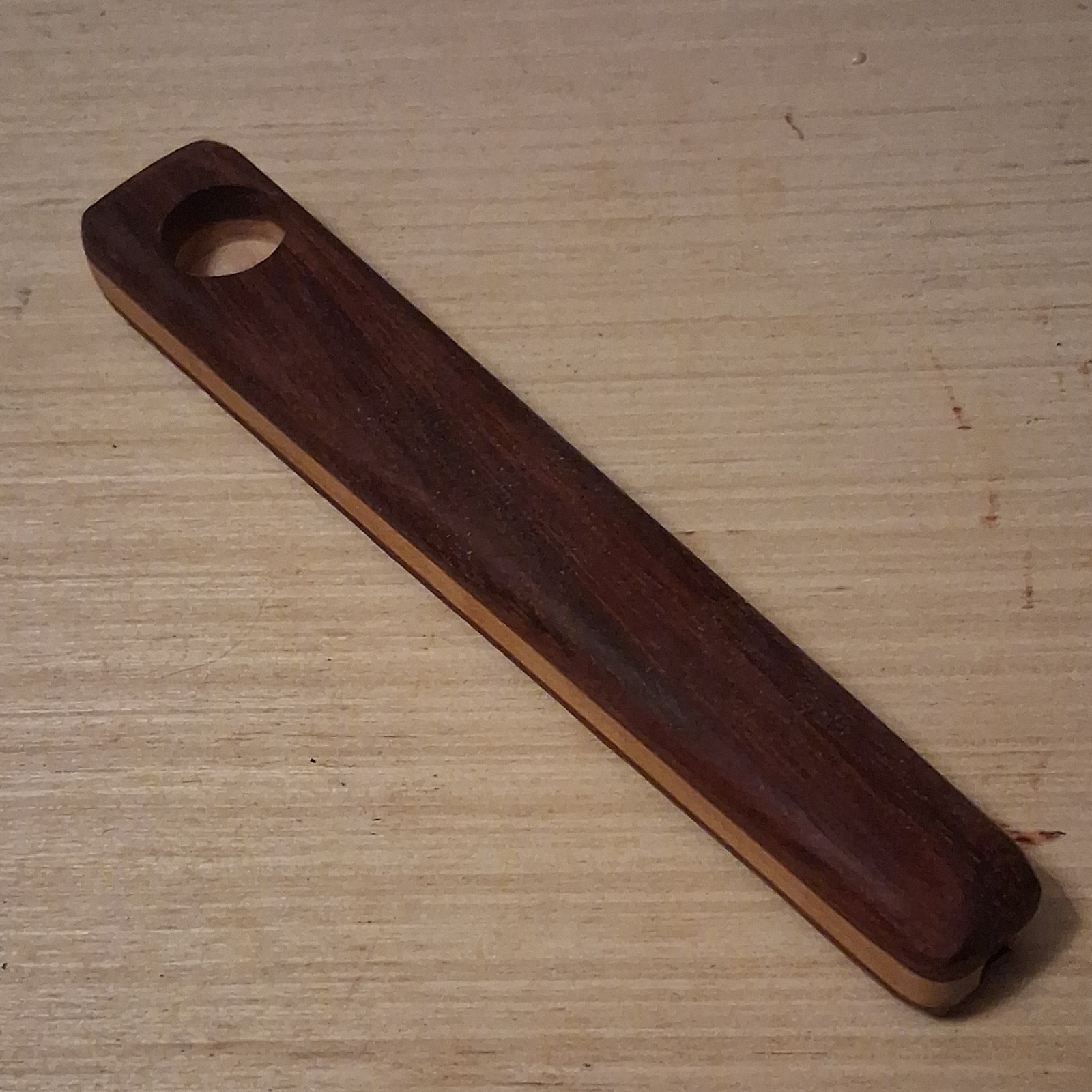 Handmade Wooden Rectangular Tobacco Pipe Brown Beige Collectible