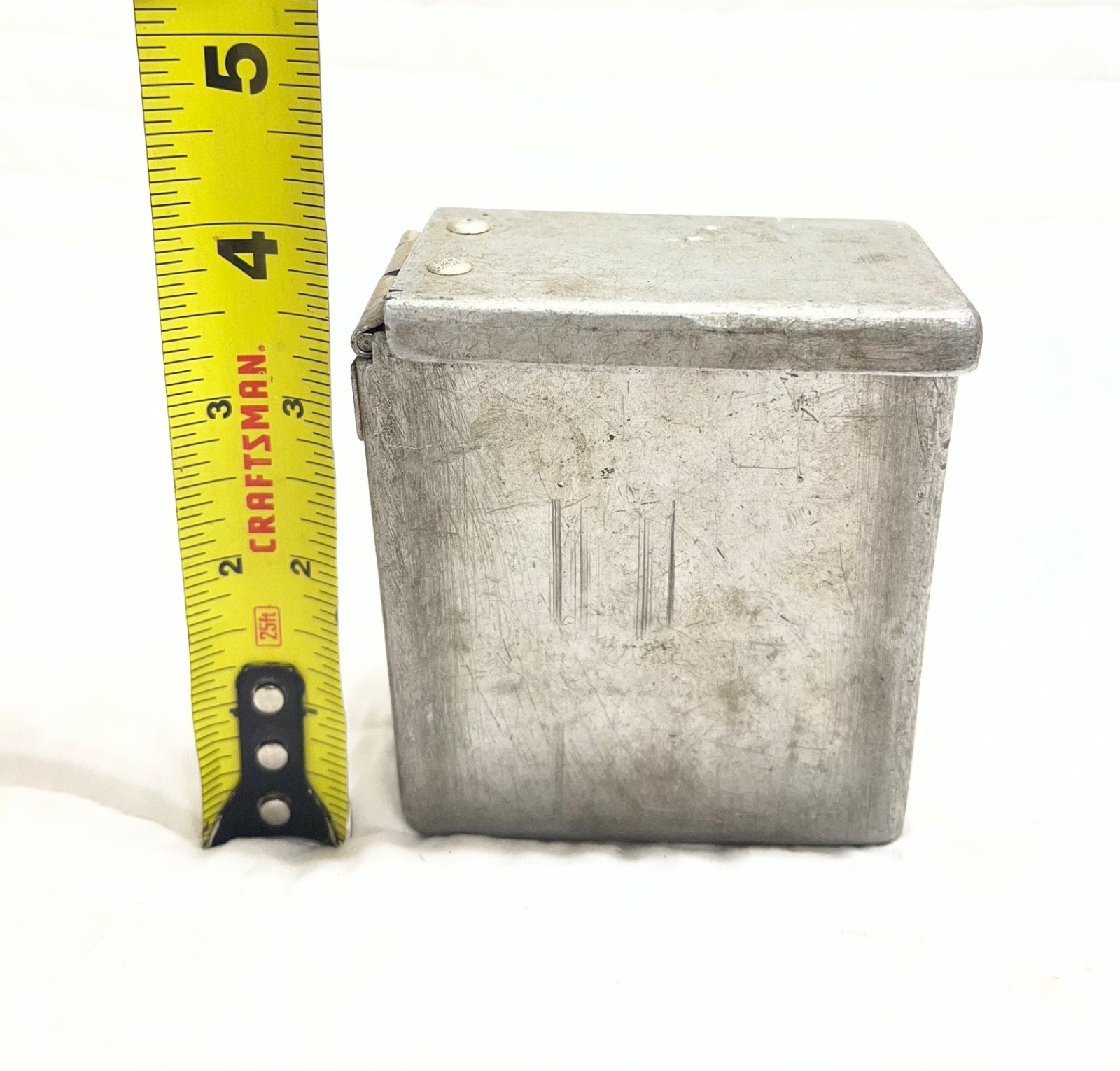 Antique aluminum hinged box – Vintage Cigarette case Match Safe? Military?