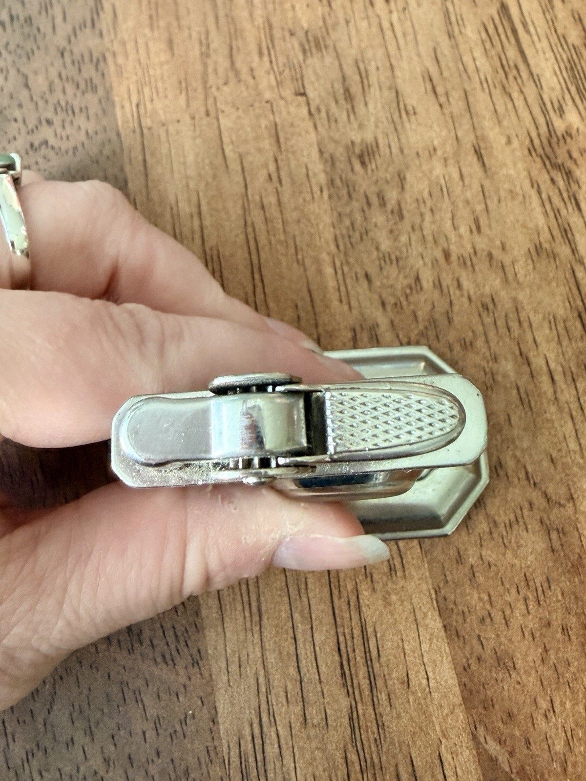 Elydo Silver & Red Table Lighter w/ Built-In Clock – Silver Metal, Red Panel