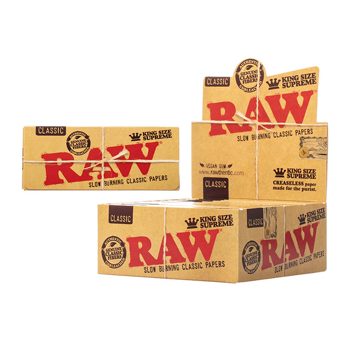 RAW Classic King Size Supreme Rolling Papers – Full Box (24 Packs) Creaseless