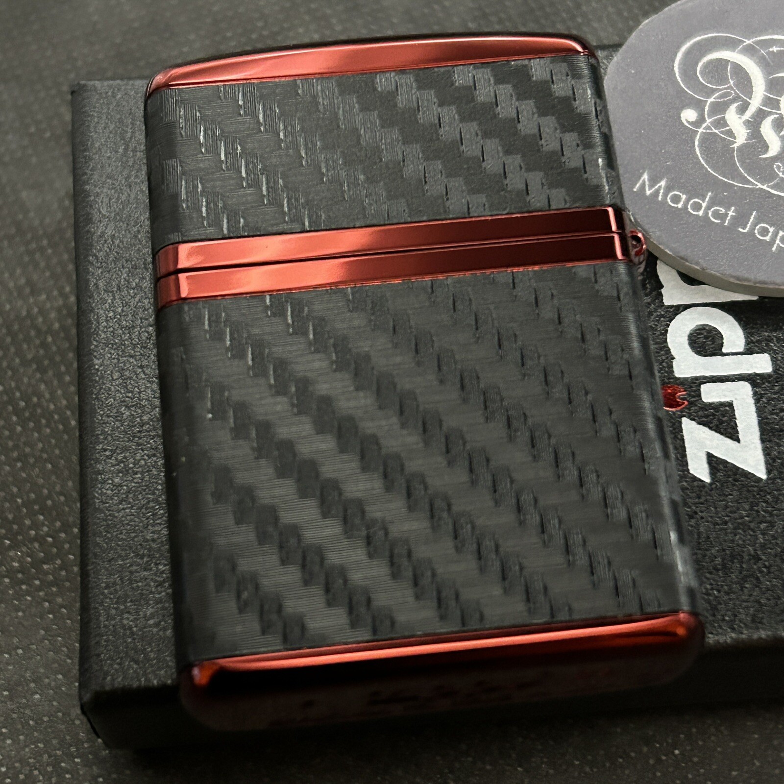 Zippo Armor Oil Lighter Black Carbon Series Wine Red Ion Coating Brass Japan