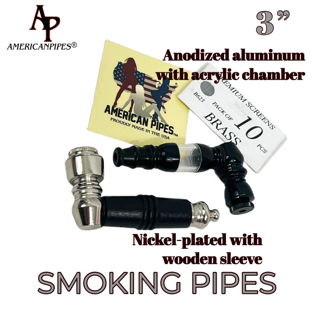 Americanpipes™️ set of 2PCS metal Smoking Pipe with Acrylic Chamber/ Wood Sleeve