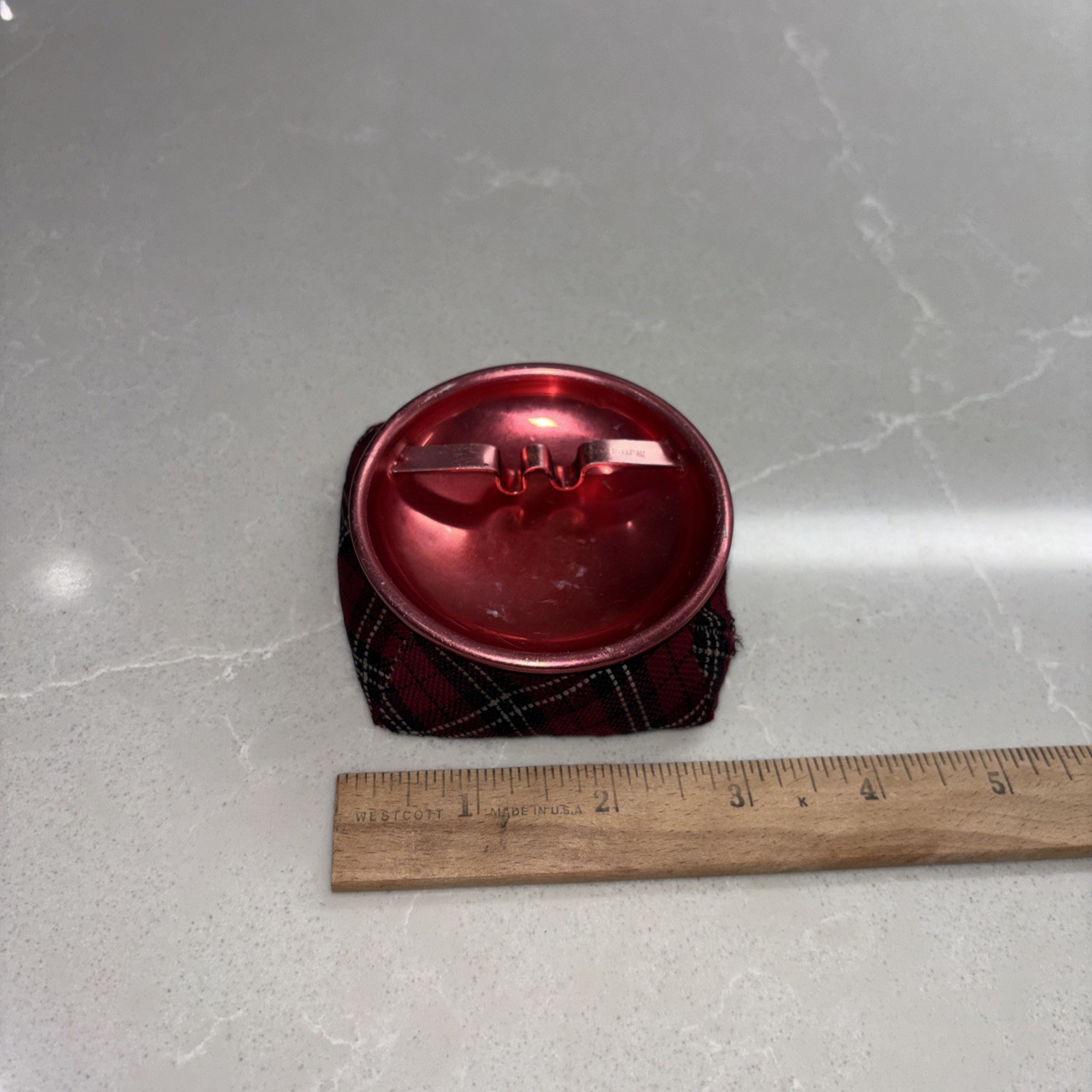 Vintage! 1960’s 3” Plaid Fabric Weighted Beanbag Ashtray J1
